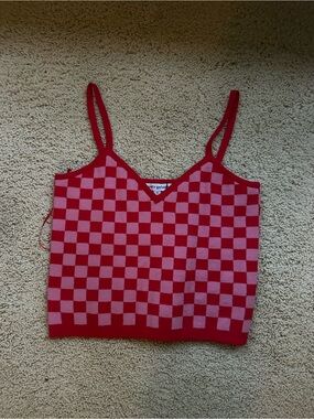 Pretty Garbage checkered Knit Cami Tank Top - Red & Pink, size small NWT